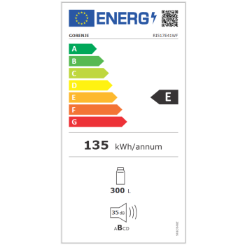 Gorenje Refrigerator | RI517E41WF | Energy efficiency class E | Built-in | Larder | Height 177.2 cm | Fridge net capacity 300 L | Display | 35 dB | White