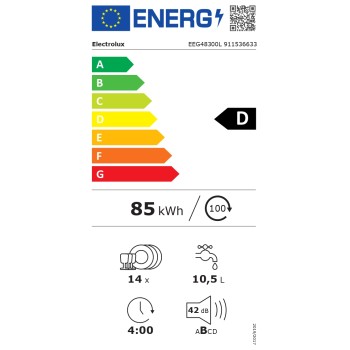Electrolux | Dishwasher | EEG48300L | Built-in | Width 60 cm | Number of place settings 14 | Number of programs 8 | Energy efficiency class D