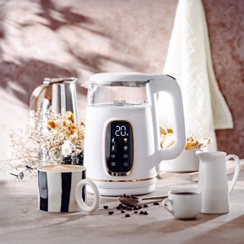 Adler Kettle with LED Display | AD 1305 | Electric | 2200 W | 1.7 L | Plastic | 360° rotational base | White/Gold