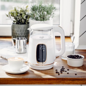 Adler Kettle with LED Display | AD 1305 | Electric | 2200 W | 1.7 L | Plastic | 360° rotational base | White/Gold