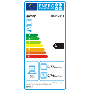 Gorenje Oven | BO6615E01X | 60 L | Electric | EnamelClean | Mechanical control | Height 59.5 cm | Width 59.5 cm | Stainless steel