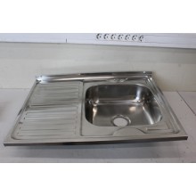 SALE OUT. Sink TREDI, top-mounted, stainless steel, with siphon set, right, 80 x 60 cm | Sourcing DENTED, SCRATCHED, MISSING SEAL RUBBER